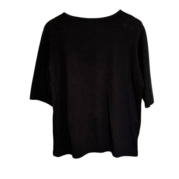 Worthington Sport Black Ribbed Knit Top Plus Size 2X Short Sleeve Basic Shirt - Picture 3 of 6